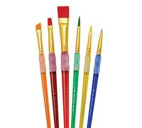 Royal & Langnickel Beginner Brush Set for Children, Synthetic Brush in 6 Sizes, Multicoloured, 3 Round and 3 Flat Brushes with Soft-Touch Rubber Coating for Creative Drawing and Painting