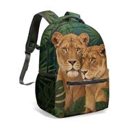 Royal Lion and Lioness Crown 16 Inch Backpack Vintage Artwork Print King Queen Couple Pride Daypack Dark Textured Travel Bag (05)