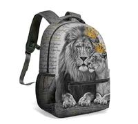 Royal Lion and Lioness Crown 16 Inch Backpack Vintage Artwork Print King Queen Couple Pride Daypack Dark Textured Travel Bag (01)