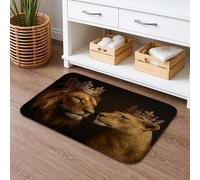 Royal Lion Couple Quick Dry Bath Mat, Majestic Animal Portrait Non Slip Shower Mat, Elegant Flannel Washable Bath Rugs for Bathroom Toilet Restroom Decorative 20x32 Inch