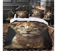 Royal lion cub 3D Pattern Duvet Cover 3pc Premium Microfibre Easy Care Fantasy royal portrait Quilt Cover 2 Pillowcases Concealed Zipper Bedding Couples Families Super king（260x220cm）