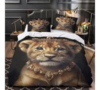 Royal lion cub 3D Printed Quilt Cover 3pcs Microfibre Anti-Fade Zip Closure Vintage royal portrait Duvet Cover 2 Pillowcases Breathable Easy Care Bedding Boys Girls Room Single（140x200cm）