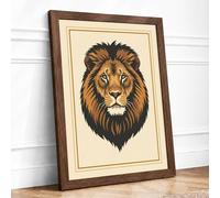 Royal Lion Portrait Vintage Framed Wall Art Print A1 (84.1×59.4cm) Walnut, Wall Decor for Living Room, Bedroom, Office & Home, Ready to Hang, Art Gift