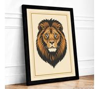 Royal Lion Portrait Vintage Framed Wall Art Print A2 (59.4×42cm) Black, Wall Decor for Living Room, Bedroom, Office & Home, Ready to Hang, Art Gift