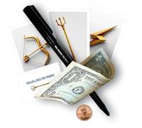 Royal Magic Trident Pen is a Stylish Magic Trick Combination of 3 Powerful Illusions-Prediction, Pen Thru Bill, and Coin Change. A Perfect Magic Trick for Adults, Kids, pros, or Beginners.