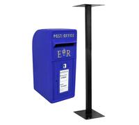 Royal Mail Post Box Scottish with Floor Stand ER Cast Iron Wall Mounted Wedding Authentic Pillar Replica Lockable Post Office Letter Box Blue