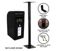 MonsterShop Black Royal Mail Post Box With Floor Stand Er Cast Iron Wall Mounted Wedding Authentic Pillar Lockable Post Office Letter Box