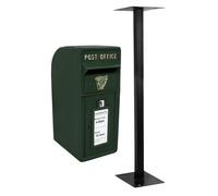 Royal Mail Post Box Irish with Floor Stand ER Cast Iron Wall Mounted Wedding Authentic Pillar Replica Lockable Post Office Letter Box Green Green