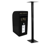 Royal Mail Post Box with Floor Stand ER Cast Iron Wall Mounted Wedding Authentic Pillar Replica Lockable Post Office Letter Box Black Black