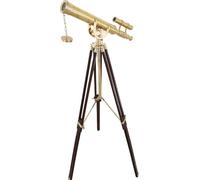 Royal Marine Nautical Style Double Barrel Unique Telescope Maritime Vintage Shiny Brass Finish Black Adjustable Wooden Tripod Standing Navy Gift Items