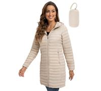 ROYAL MATRIX Packable Puffer Jacket for Women Lightweight Hooded Quilted Long Travel Puffer Coat