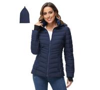 ROYAL MATRIX Women's Packable Puffer Jacket, Lightweight Puffer Jacket Winter Warm Quilted Puffer Jacket with Detachable Hood, Navy, XX-Large