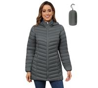 ROYAL MATRIX Women's Packable Puffer Jacket - Lightweight Winter Warm Long Quilted Puffer Coat with Detachable Hood, Deep Grey, Large
