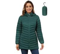 ROYAL MATRIX Women's Packable Puffer Jacket - Lightweight Winter Warm Long Quilted Puffer Coat with Detachable Hood, Deep Green, Medium