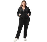ROYAL MATRIX Womens Plus Size Velour Tracksuit 1X-6X 2 Pieces Velour Sweatsuits Set Full Zip Hoodie & Sweatpant Sets, Black, 6X