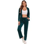 ROYAL MATRIX Women's Velour Tracksuit, 2 Pieces Full Zip Velour Sweatsuits Hooded Jogging Lounge Velvet Outfits Set, Deep Green, X-Large