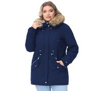 ROYAL MATRIX Women's Winter Coats Fleece Lined Parka Jacket Hooded Long Winter Warm Parka Coat with Pockets, Dark Navy, 10