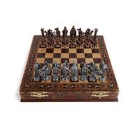 Royal Medieval British Army Antique Copper Metal Chess Set for Adults,Handmade Pieces and Natural Solid Wooden Chess Board with Storage Inside King 3.35inc
