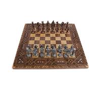 Royal Medieval British Army Antique Copper Metal Chess Set for Adults,Handmade Pieces and Natural Solid Wooden Chess Board,Original Pearl Around Board King 3.35inc