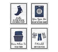 Royal Navy Blue Gray and White Retro Vintage Inspirational Laundry Room 70s 80s Music Song Titles Decorations Decor Wall Art for Laundromat Prints Posters Pictures Sign Gifts Rustic Modern Farmhouse