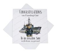 Royal Navy Passing Out Card, Sailor Congratulations Passing Out Teddy Bear Boat Card for Son