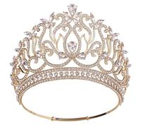 Royal Queen Round Crown Women Bridal Wedding Party Hair Accessories Gold White