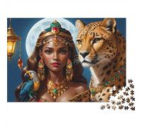 Royal Queen with Leopard Recycled Cardboard Jigsaw Puzzle for Kids with Attention-Deficit African Queen Issues 1000 Pieces Classic Educational Games 52x38cm/1000pcsRoyal Queen with Leopard
