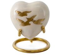 Royal Rapture Urn for Ashes Funeral Memorial Cremation Keepsake Love Urns Decorative Brass Heart with Stand (White Bird, 3") RHM03-14