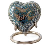 Royal Rapture Urn for Ashes Funeral Memorial Cremation Keepsake Love Urns Decorative Brass Heart with Stand (Green Bird, 3") RHM03-15