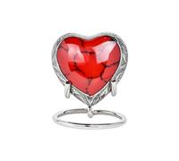Royal Rapture Urn for Ashes Funeral Memorial Cremation Keepsake Love Urns Decorative Brass Heart with Stand (Silver Red, 3") RHM03-07