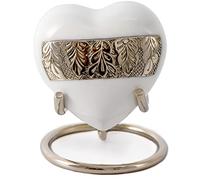 Royal Rapture Urn for Ashes Funeral Memorial Cremation Keepsake Love Urns Decorative Brass Heart with Stand (Silver White, 3") RHM03-08