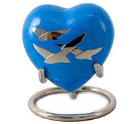 Royal Rapture Urn for Ashes Funeral Memorial Cremation Keepsake Love Urns Decorative Brass Heart with Stand (Blue Bird, 3") RHM03-12