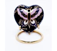 Royal Rapture Urn for Ashes Funeral Memorial Cremation Keepsake Love Urns Decorative Brass Heart with Stand (Butterfly Blue-Black, 3") RHM03-20