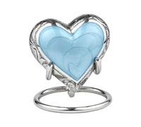 Royal Rapture Urn for Ashes Funeral Memorial Cremation Keepsake Love Urns Decorative Brass Heart with Stand (Silver Blue, 3") RHM03-06