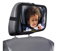 Royal Rascals Baby Car Mirror for Back Seat - Shatterproof Car Rear View Mirror w/360° Rotation, Adjustable Straps & Strong Mount, Essentials for Newborn Safety + Baby on Board Sign, Black