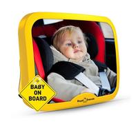Royal Rascals Baby Car Mirror for Back Seat - Shatterproof Car Rear View Mirror w/360° Rotation, Adjustable Straps & Strong Mount, Essentials for Newborn Safety + Baby on Board Sign, Yellow