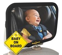 Royal Rascals Lockable Baby Car Mirror for Back Seat - Shatterproof Car Rear View Mirror w/360° Rotation, Adjustable & Sturdy Mount, Essentials for Newborn Safety + Baby on Board Sign, Black