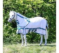Royal Scot Original Fly Rug with Detachable Neck, Full Belly Cover, Mesh Upper, Polyester Lining, Fillet String for Horse Protection (White/Ocean, 6'0)