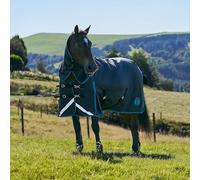 Royal Scot Original Turnout Rug, 600D Waterproof, 200g Polyfill, Combo Neck Design with Side Gussets, Reflective Details, Cross Surcingles for Horses (Black/Ocean, 6'3)