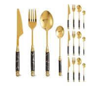 Royal Shang Youpin Ceramic Handle Kitchen Stainless Steel Silverware Tableware Flatware Cutlery Set Steak Knife Fork Spoon Teaspoon (Black,16 pieces)