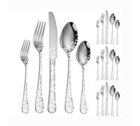 Royal Shang Youpin Electroplated Patterned Kitchen Silverware Tableware Set,18/10 Stainless Steel Flatware Set, Steak Knife Fork Spoon Gift Box Cutlery Sets (Silver,20 pieces)
