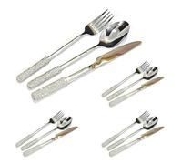 Royal Shang Youpin Handmade Diamond Inlaid Handle Kitchen Stainless Steel Silverware Tableware Flatware Cutlery Set Steak Knife Fork Spoon Teaspoon (Silver,12 pieces)