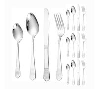 Royal Shang Youpin Retro Relief Gold-plated Kitchen Stainless Steel Silverware Tableware Flatware Cutlery Set Steak Knife Fork Spoon Teaspoon (Silver,16 pieces)