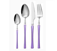 Royal Shang Youpin Small Waist Handle Kitchen Stainless Steel Silverware Tableware Flatware Cutlery Knives Forks Spoons Set Home Steak Knife Dessert Spoon (Purple Silver,4 pieces)