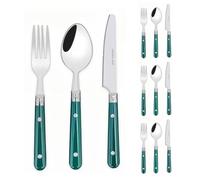 Royal Shang Youpin Two Nail Plastic Handle Kitchen Stainless Steel Silverware Tableware Flatware Cutlery Set Steak Knife Fork Spoon Teaspoon (Green,12 pieces)