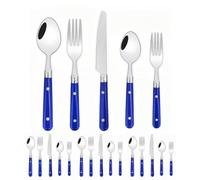 Royal Shang Youpin Two Nail Plastic Handle Kitchen Stainless Steel Silverware Tableware Flatware Cutlery Set Steak Knife Fork Spoon Teaspoon (Blue,20 pieces)