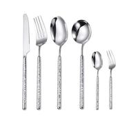 Royal Shang Youpin Unique Round Handle Kitchen Stainless Steel Silverware Tableware Flatware Cutlery Set Steak Knife Fork Spoon Teaspoon (Silver,6 pieces)