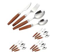 Royal Shang Youpin Unique Wooden Handle Kitchen Stainless Steel Silverware Tableware Flatware Cutlery Set Steak Knife Fork Spoon Teaspoon (Silver,16 pieces)