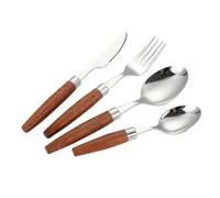 Royal Shang Youpin Unique Wooden Handle Kitchen Stainless Steel Silverware Tableware Flatware Cutlery Set Steak Knife Fork Spoon Teaspoon (Silver,4 pieces)