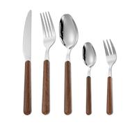 Royal Shang Youpin Wooden Handle Kitchen Stainless Steel Silverware Tableware Flatware Cutlery 5-piece Set Steak Knife Fork Spoon Teaspoon (Silver,5 pieces)